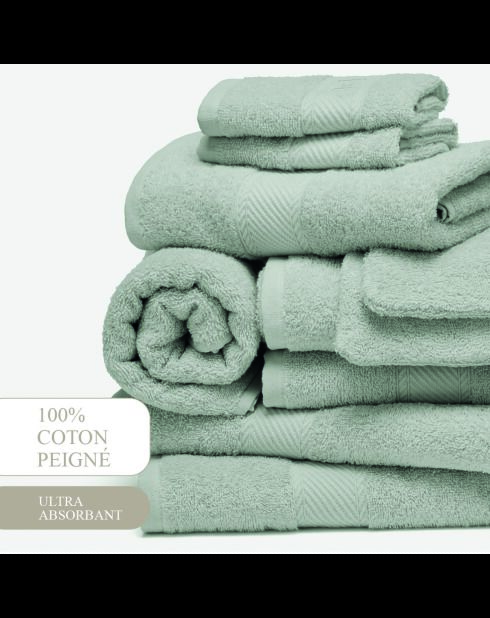 Komplettes Badwäsche-Set aus gekämmter Baumwolle — Mint Cloud — 4 x (50 x 100 cm) + 2 x (70 x 140 cm) + 2 x (15 x 21 cm) + 2 x (30 x 30 cm) + 2 x (30 x 30 cm)
