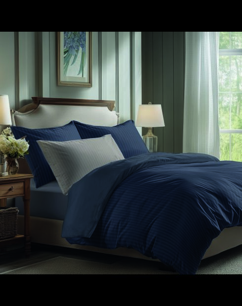 Lenzuolo piatto Dobby Stripe in raso di cotone - Blu 11