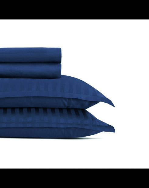 Set laken + hoeslaken + rechthoekige kussenslopen katoensatijn geweven Dobby stripe - Blue 11