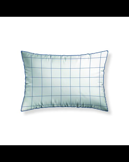 Set de 2 taies d'oreiller satin de coton - Caroline Blanc/Bleu - 2x(50x70 cm)