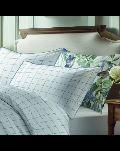 Set de 2 taies d'oreiller satin de coton - Caroline Blanc/Bleu - 2x(50x70 cm)