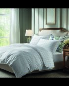 Set de 2 taies d'oreiller satin de coton - Caroline Blanc/Bleu - 2x(50x70 cm)