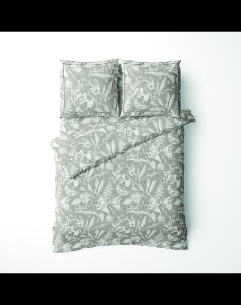 Parure housse de couette + taie(s) carrée(s) satin de coton - Toile de jouy Taupe