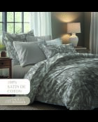Parure housse de couette + taie(s) carrée(s) satin de coton - Toile de jouy Taupe