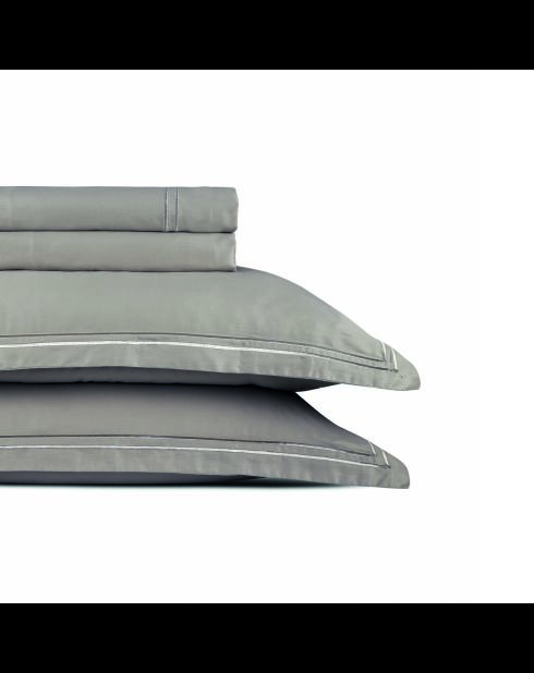 Kleine set platte lakens + hoeslaken + rechthoekige katoenen satijnen kussenslopen - Cannes taupe