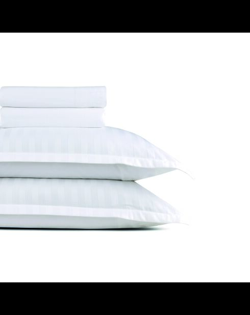 Maxi lakenset + hoeslaken + rechthoekige kussenslopen katoensatijn geweven Dobby stripe - White 01