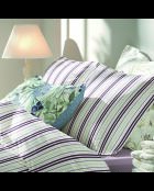 Set platte lakens + hoeslaken + rechthoekige kussenslopen van katoensatijn - Lucia Purple/White