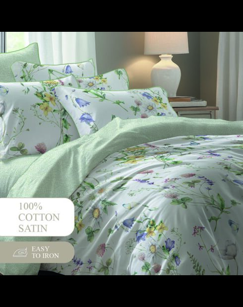 Maxi-Set: Bettlaken, Spannbetttuch, quadratische Kissenbezüge aus Baumwollsatin — Splendor of Spring White