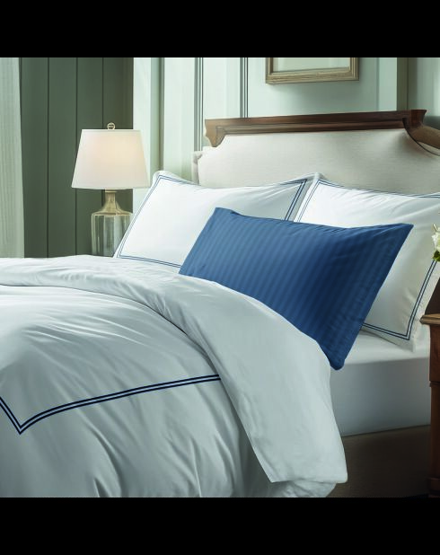 Set de 2 taies d'oreiller satin de coton - Cannes Bleu fonce/Blanc