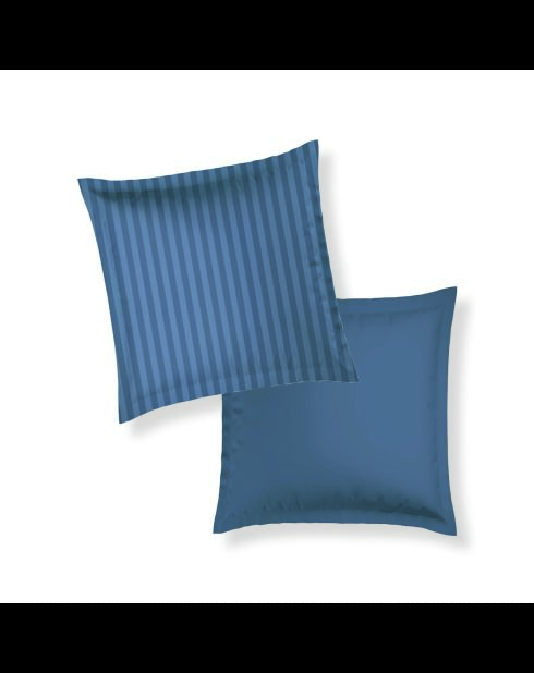 Set de 2 taies d'oreiller satin de coton rayure tissé dobby - Bleu 06
