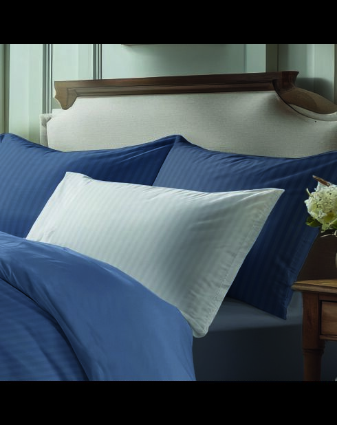 Set de 2 taies d'oreiller satin de coton rayure tissé dobby - Bleu 06