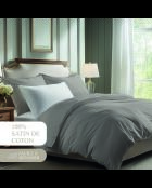 Maxi-set plat laken + hoeslaken + vierkante kussenslopen katoen satijn geweven streep dobby - Taupe 01