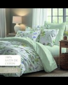 Katoenen satijnen laken - Green love leaves