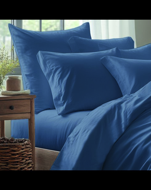 Spannbetttuch aus Baumwollsatin - Uni Bleu 06