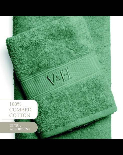 Toalla de algodón peinado y toalla de baño, color verde botella, 50 x 100 cm + 70 x 140 cm