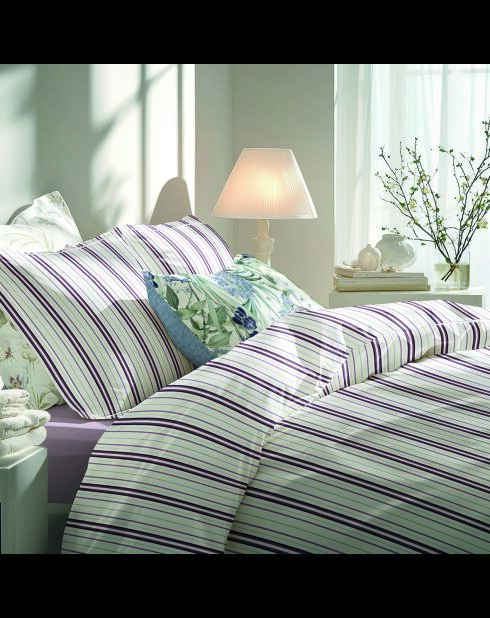 Kleine set platte lakens + hoeslaken + rechthoekige kussenslopen van katoensatijn - Lucia Purple/White