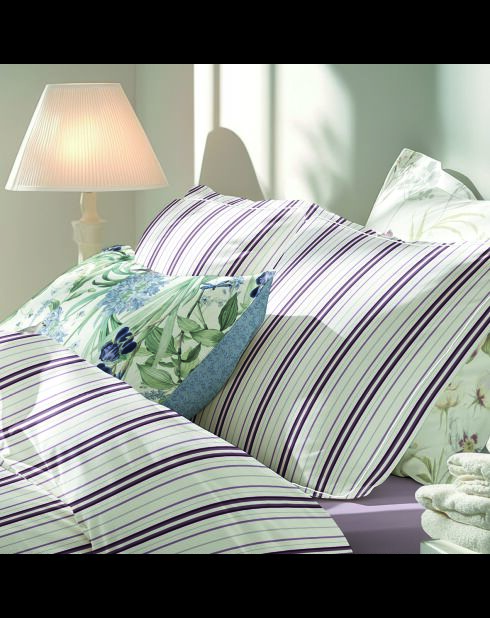 Kleine set platte lakens + hoeslaken + rechthoekige kussenslopen van katoensatijn - Lucia Purple/White