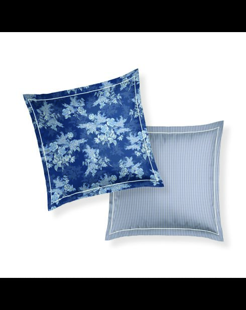 Taie d'oreiller satin de coton - Azur fleuri Bleu - 2x(63x63 cm)