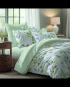 Parure drap plat + drap-housse + taies rectangles satin de coton - Splendeur du printemps Blanc