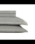 Kleine set platte lakens + hoeslaken + rechthoekige katoenen satijnen kussenslopen - Cannes White/Taupe