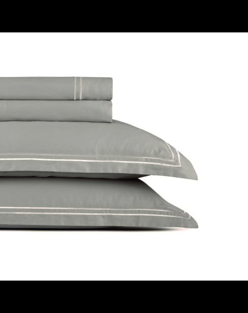 Kleine set platte lakens + hoeslaken + rechthoekige katoenen satijnen kussenslopen - Cannes White/Taupe
