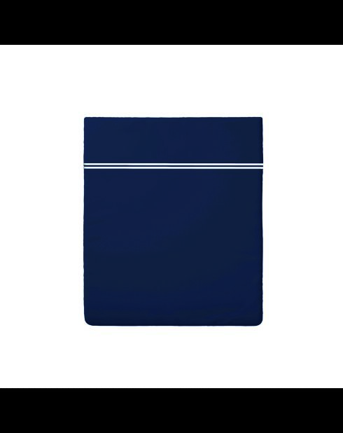 Lenzuolo piatto in raso di cotone - Cannes Bianco/Blu scuro