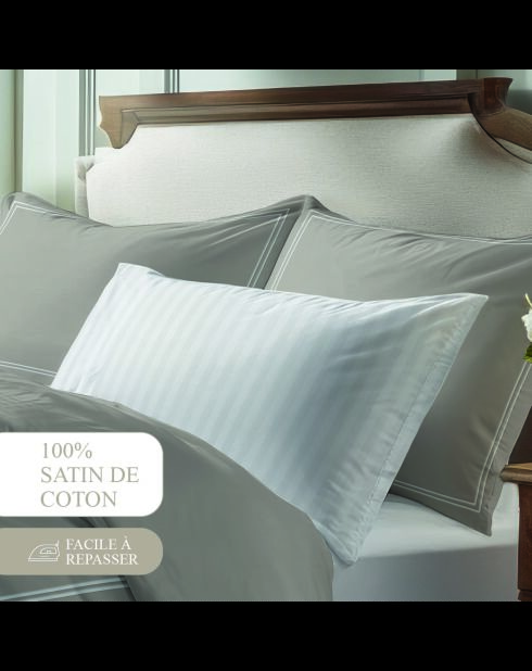 Set de 2 fundas de almohada de satén de algodón — Cannes White/Taupe