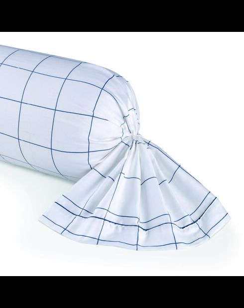 Kussenhoes van katoensatijn - Caroline Blanc/Blue - 43x210 cm