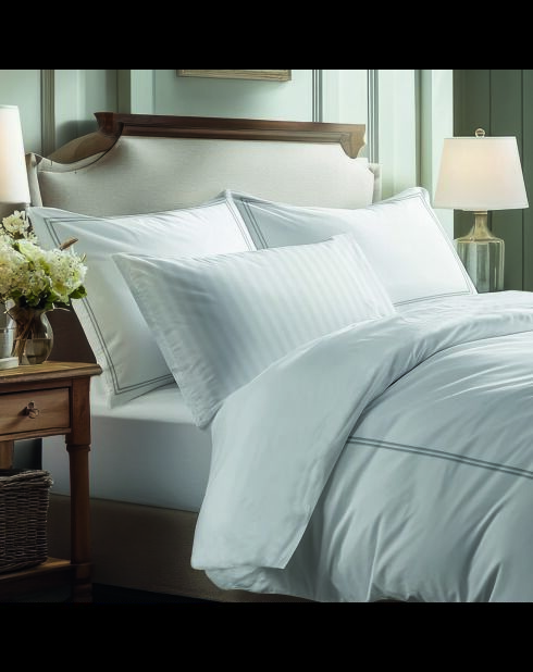 Set de 2 taies d'oreiller satin de coton - Cannes Grey/Blanc