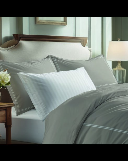 Parure drap plat + drap-housse + taies rectangles satin de coton - Cannes Blanc/Taupe