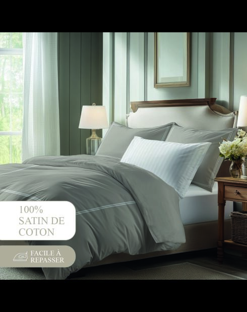 Set copripiumino + federa (e) quadrata in raso di cotone - Cannes White/Taupe