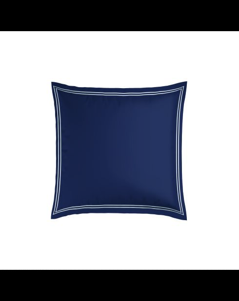 Set de 2 taies d'oreiller satin de coton - Cannes Blanc/Bleu fonce