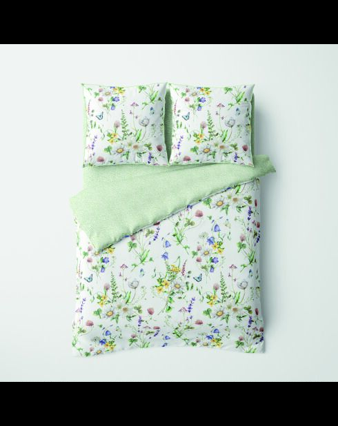 Parure housse de couette + taie(s) carrée(s) satin de coton - Splendeur du printemps Blanc