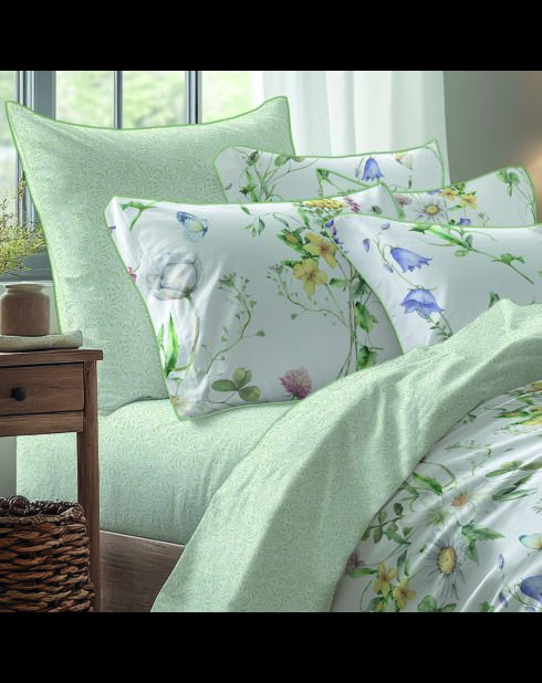 Parure housse de couette + taie(s) carrée(s) satin de coton - Splendeur du printemps Blanc