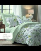 Parure housse de couette + taie(s) carrée(s) satin de coton - Splendeur du printemps Blanc