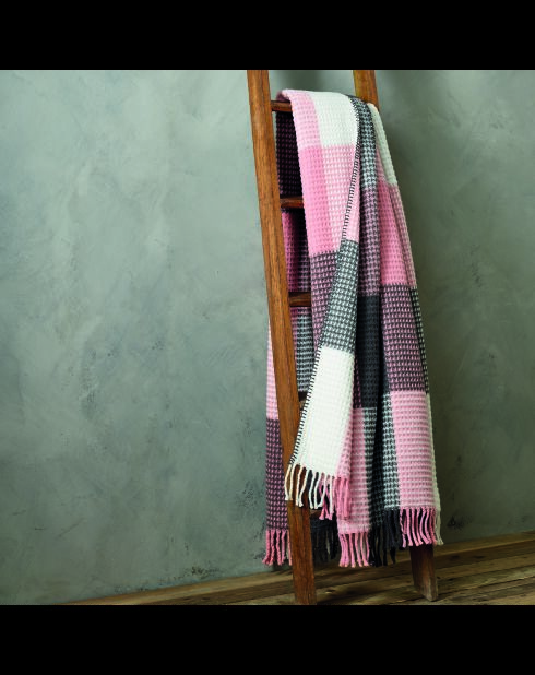 Geweven plaid van zacht katoen - Roze/grijs Reliëf Tartan - 130x170 cm