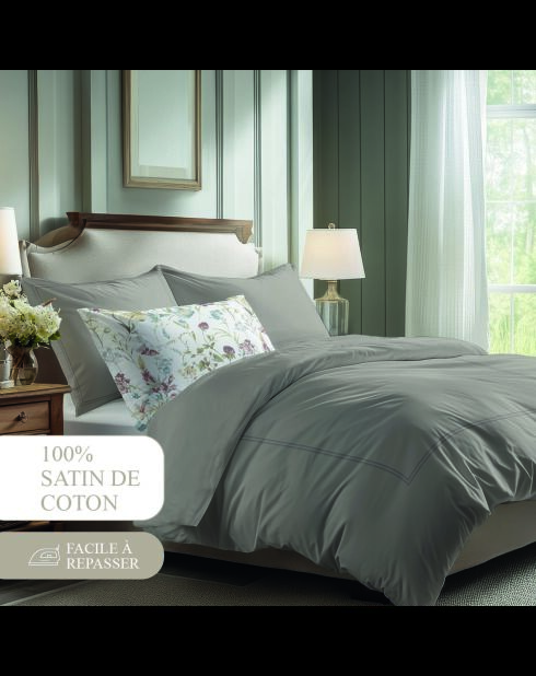 Set de 2 fundas de almohada de satén de algodón - Cannes taupe