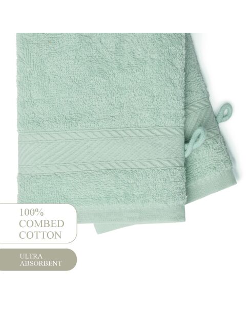 Gant de toilette coton peigné - Nuage Menthe - 2x(15x21 cm)