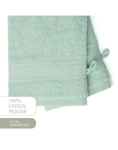 Gant de toilette coton peigné - Nuage Menthe - 2x(15x21 cm)