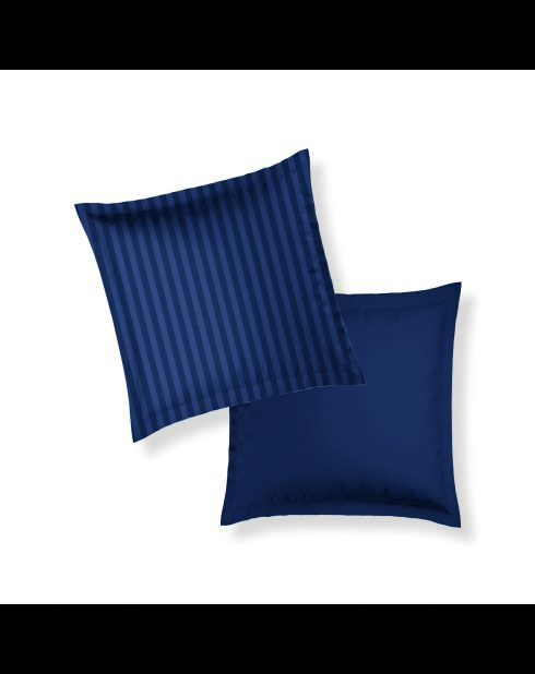 Set de 2 taies d'oreiller satin de coton rayure tissé dobby - Bleu 11