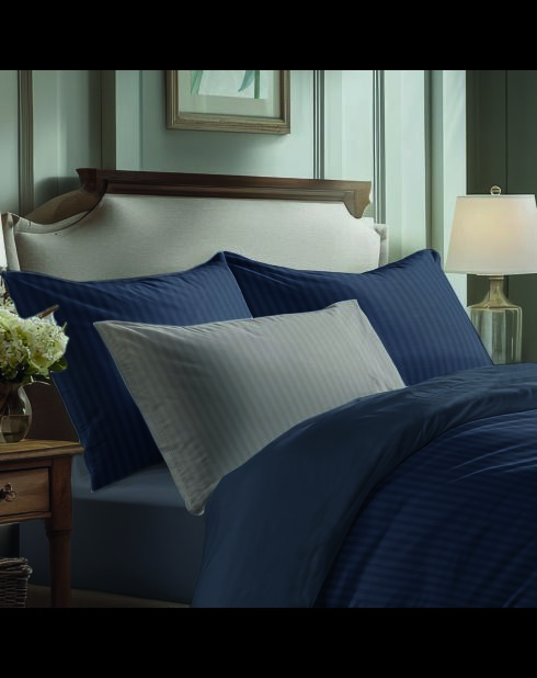 Set de 2 taies d'oreiller satin de coton rayure tissé dobby - Bleu 11