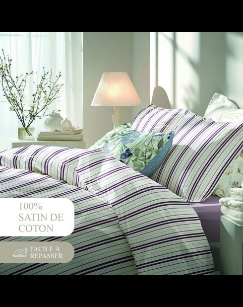 Taie d'oreiller satin de coton - Lucia Mauve/Blanc - 2x(50x70 cm)