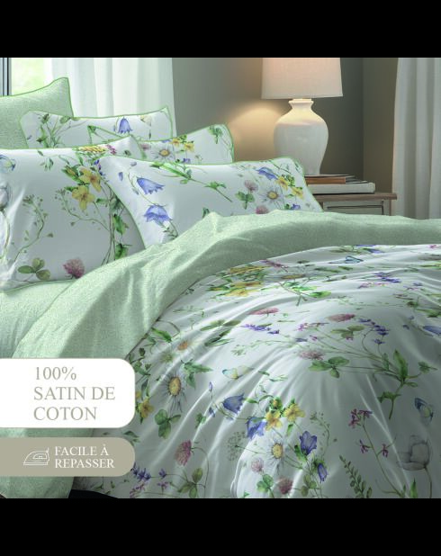 Taie d'oreiller satin de coton - Splendeur du printemps Blanc - 2x(63x63 cm)