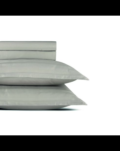 Set kleines Bettlaken + Spannbetttuch + rechteckige Kissenbezüge aus Baumwollsatin, gewebt, gestreift, Dobby — Taupe 01