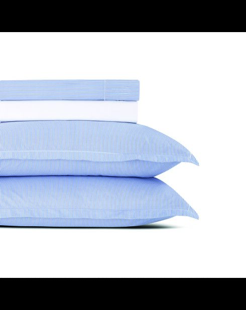Set largo de sábana encimera, sábana bajera y fundas de almohada cuadradas de algodón percal, Aix-Marseille, azul claro