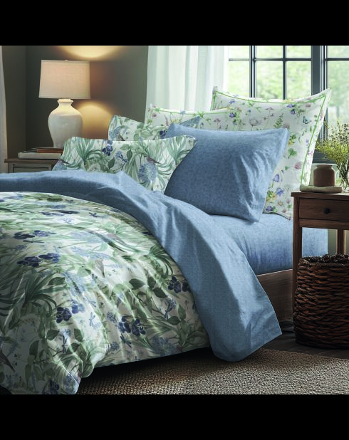 Drap-housse satin de coton - Frêne à fleurs Bleu