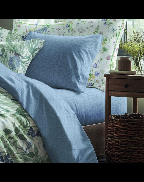 Drap-housse satin de coton - Frêne à fleurs Bleu