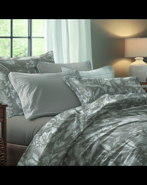 Taie d'oreiller satin de coton - Toile de jouy Taupe