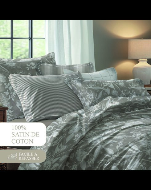 Taie d'oreiller satin de coton - Toile de jouy Taupe