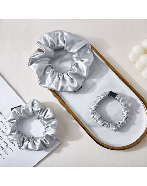 Set de 3 petits chouchous en soie - Iséa Argent - D 6 cm